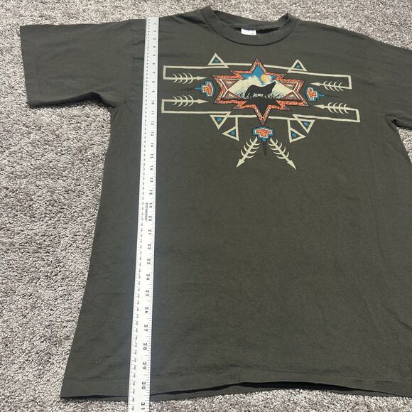 Vintage Men XL Alore Wolf print t shirt Olive Single stitch Aztec SS Southwest - Picture 7 of 8